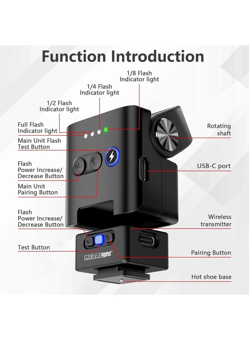 سيوسي Mini Camera Flash | 2.4GHz Wireless Off-Camera Flash for Canon, Sony ZV1, Fuji, Nikon, Ricoh GR3 | Digital Camera Hot Shoe Flash | Magnetic Base  10m Remote Control (Black) - Image 4
