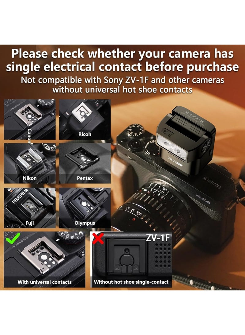 سيوسي Mini Camera Flash | 2.4GHz Wireless Off-Camera Flash for Canon, Sony ZV1, Fuji, Nikon, Ricoh GR3 | Digital Camera Hot Shoe Flash | Magnetic Base  10m Remote Control (Black) - Image 3