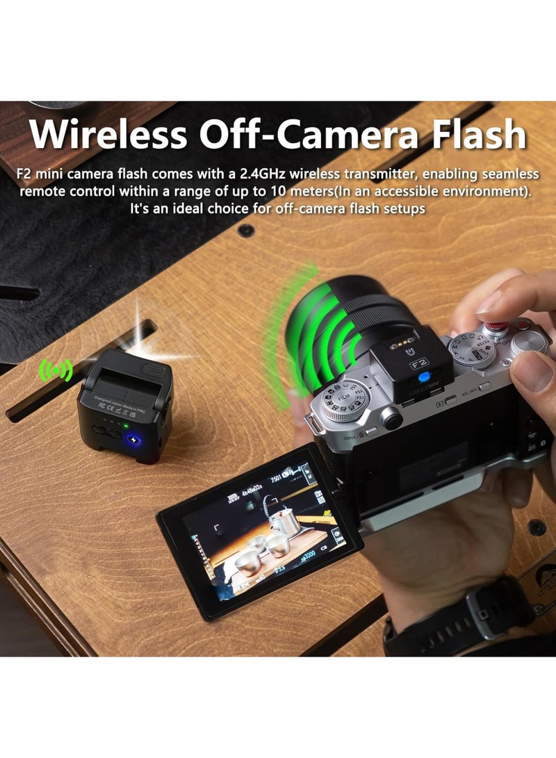 سيوسي Mini Camera Flash | 2.4GHz Wireless Off-Camera Flash for Canon, Sony ZV1, Fuji, Nikon, Ricoh GR3 | Digital Camera Hot Shoe Flash | Magnetic Base  10m Remote Control (Black) - Image 5