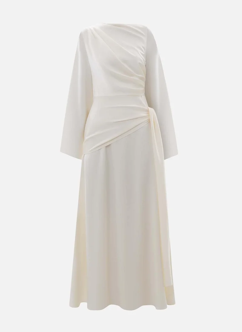 Lichi Maxi satin dress with long sleeves and asymmetrical draping
