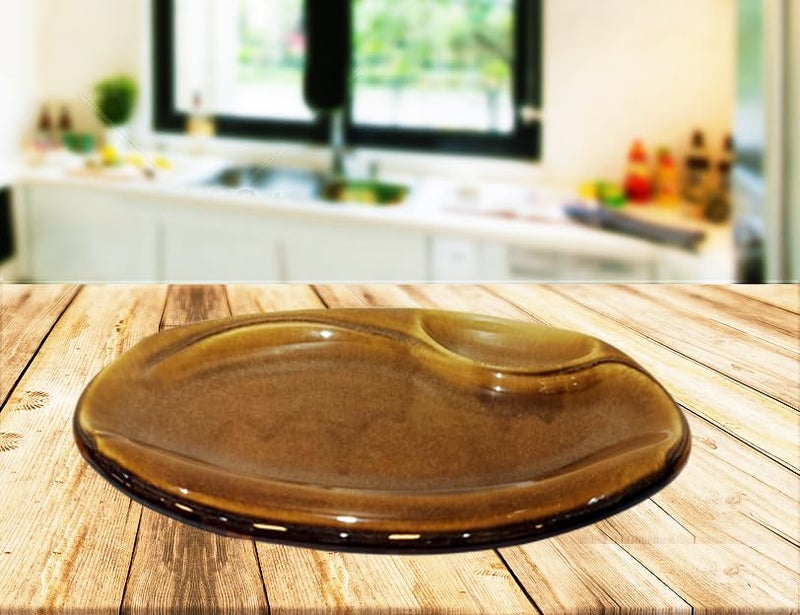 Lemon Tree Oval Shape Ceramic Stoneware Serving Platter for Snack/Appetizer Serving (Brown) - Image 3