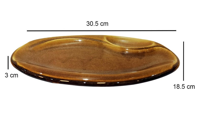 Lemon Tree Oval Shape Ceramic Stoneware Serving Platter for Snack/Appetizer Serving (Brown) - Image 2