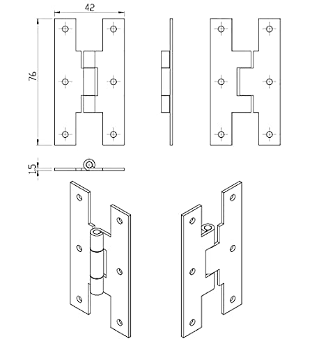 QCAA Black Steel H-Hinge, for Cabinet Doors, Matte Black, 6 Pack, Made in Taiwan - Image 2