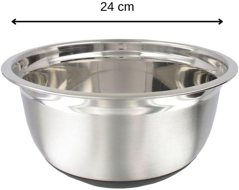 زينكر 29607 وعاء خلط، وعاء خلط، وعاء خلط، قاعدة غير قابلة للانزلاق، فولاذ مقاوم للصدأ، فضي، 24 سم - Image 3