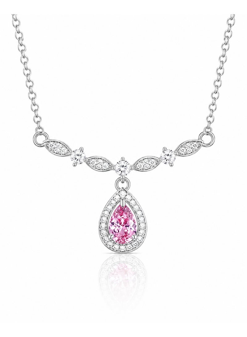 RAFAL Women's Silver-Tone Collar Necklace with Pink Pear-Cut Halo Drop and Marquise Crystals - Image 1