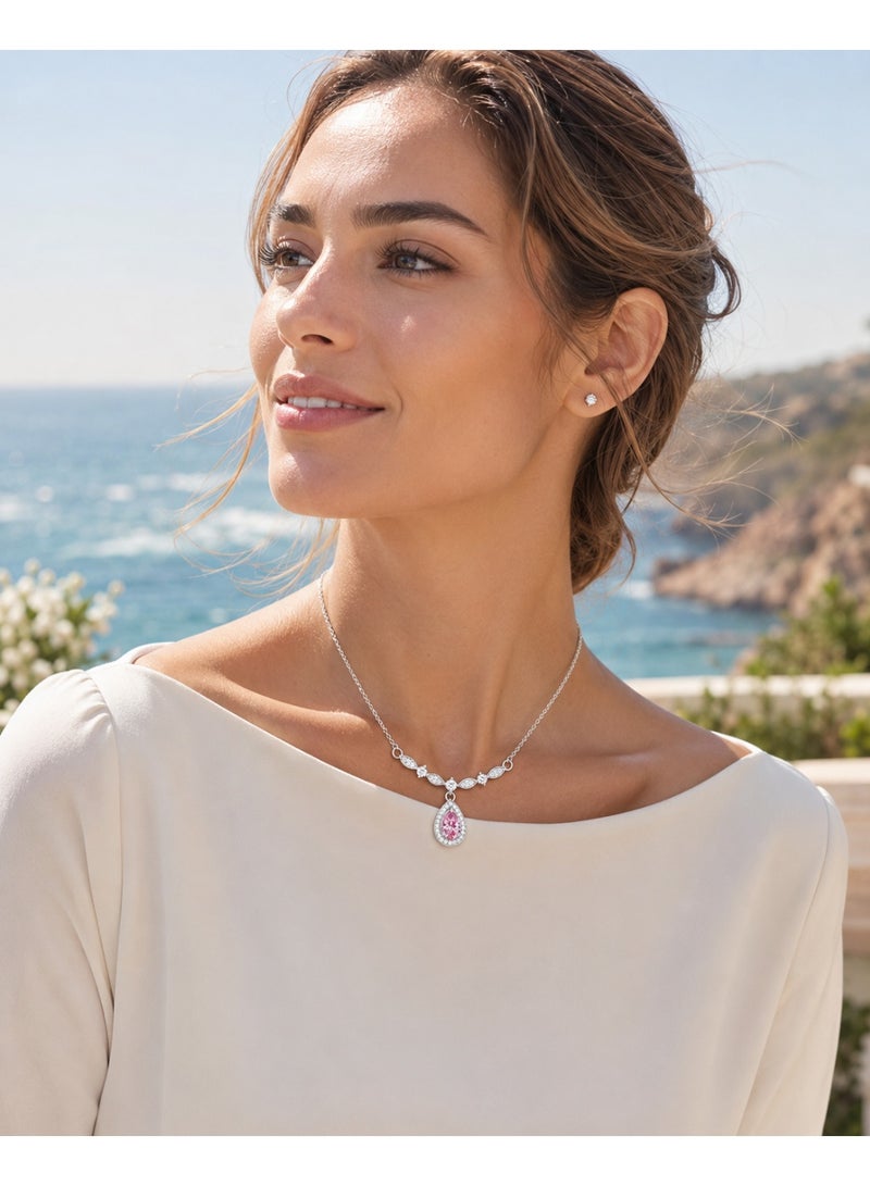 RAFAL Women's Silver-Tone Collar Necklace with Pink Pear-Cut Halo Drop and Marquise Crystals - Image 5