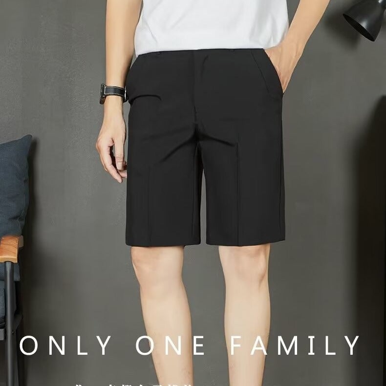 Suit Shorts Mens Summer Business Casual Pants Straight-leg Loose Five-point Short Pants Quick-drying High-grade Sense Black - Image 1