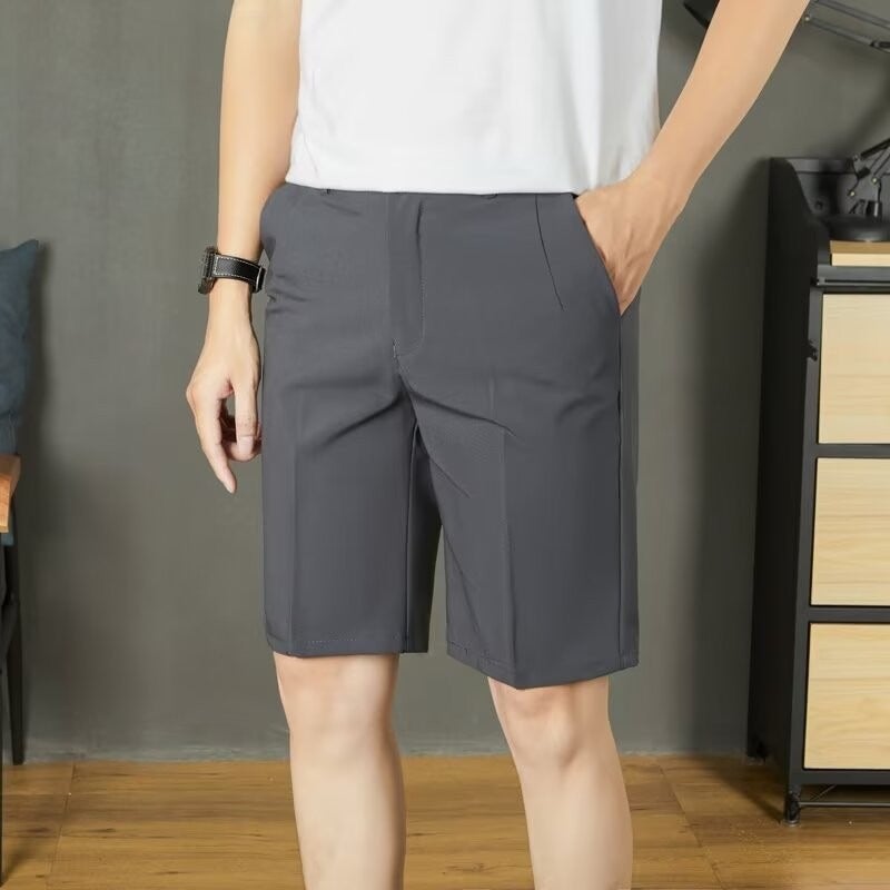 Suit Shorts Mens Summer Business Casual Pants Straight-leg Loose Five-point Short Pants Quick-drying High-grade Sense Black - Image 4