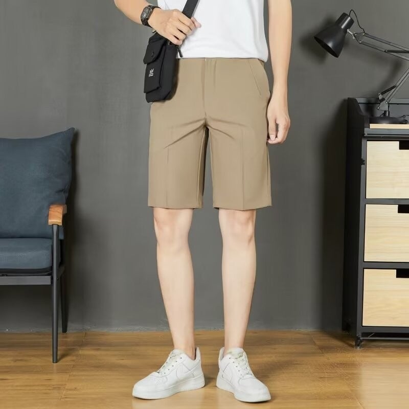 Suit Shorts Mens Summer Business Casual Pants Straight-leg Loose Five-point Short Pants Quick-drying High-grade Sense Black - Image 2