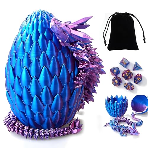 Viyohoh DND Dice Set 7pcs Polyhedral Dice with 3D Dragon Egg Shell Portable Dungeons and Dragons Dice with Organizer Bag for RPGMTG Purple - Image 1
