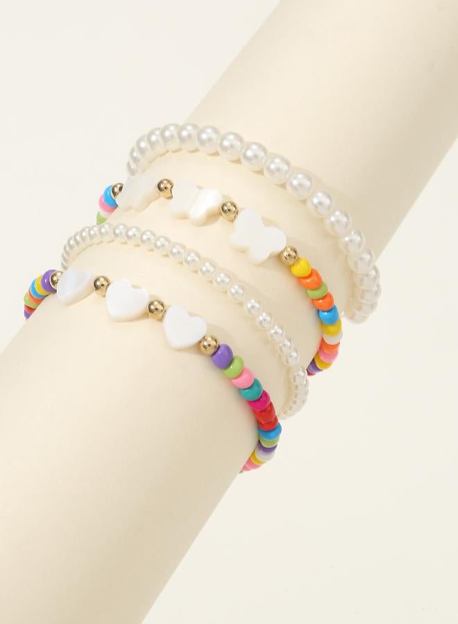 Take Two Pack of 4 - Gilrs Multi-Color Beaded Bracelets with Multi Charms - Image 1