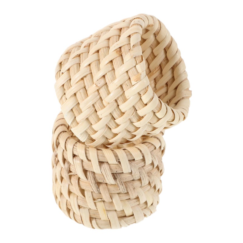 Vintage Hand Woven Rattan Napkin Rings Set of 2 for Farmhouse Autumn Table Decor - Image 2