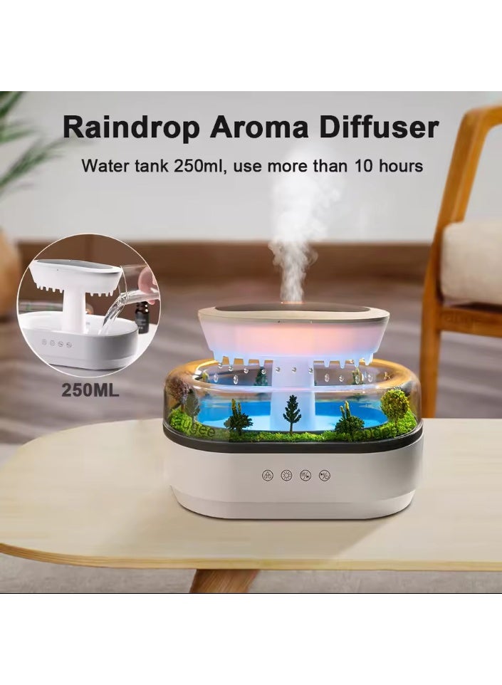 موزع رائحة على شكل قطرة ماء مع أضواء LED متغيرة الألوان، مرطب فائق الصوت بتصميم مناظر طبيعية ووظيفة تشغيل الموسيقى - Image 3