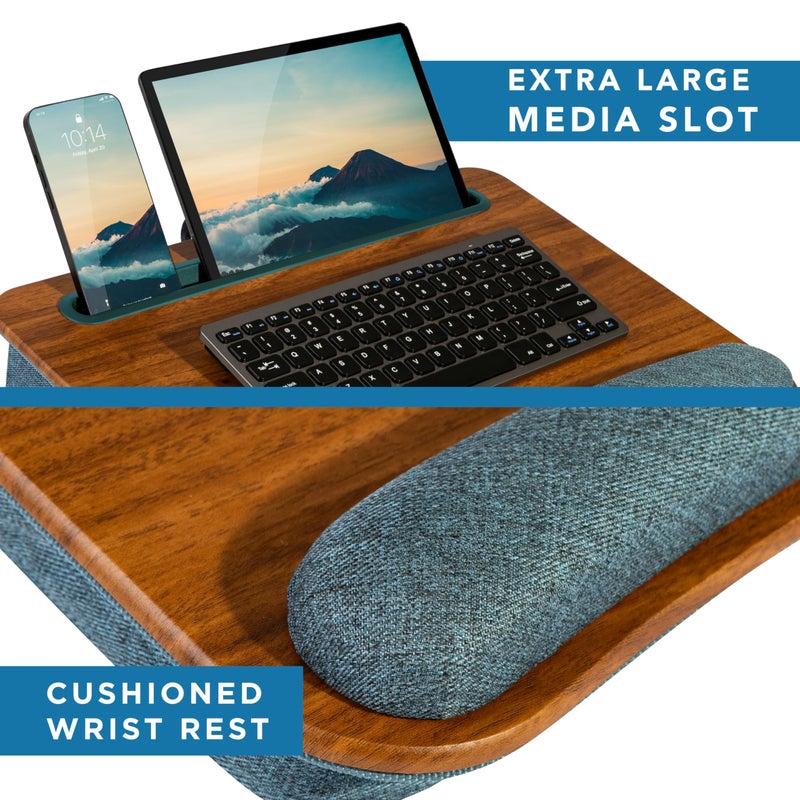 LAPGEAR Portable Laptop Lap Desk with Pillow Cushion, Anti-Slip Strip, Tablet or Phone Storage Slot, Pen and Pencil Pocket, and Wrist Rest - Espresso Woodgrain - Fits 17.3" Laptops - Style No. 91342 - Image 4