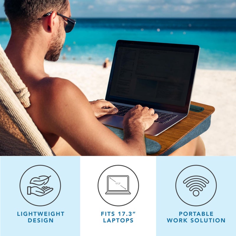 LAPGEAR Portable Laptop Lap Desk with Pillow Cushion, Anti-Slip Strip, Tablet or Phone Storage Slot, Pen and Pencil Pocket, and Wrist Rest - Espresso Woodgrain - Fits 17.3" Laptops - Style No. 91342 - Image 2