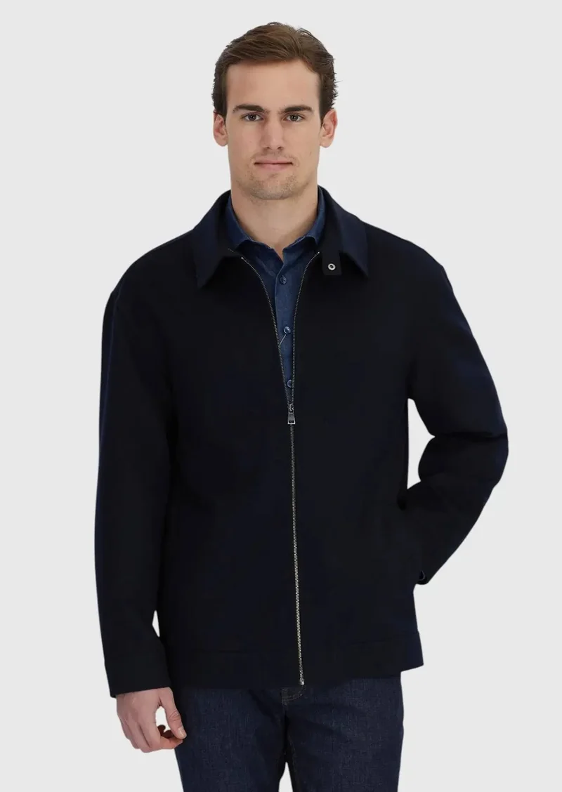 RAMSEY Navy Blue Regular Fit Shirt Collar Casual Weaving Coat