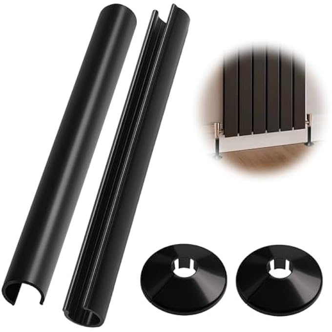2 PACK RADIATOR PIPE COVERS, BLACK RADIATOR PIPE COLLARS COVER, 200MM LONG 15MM CONSTRUCTION FOR LASTING COLOR AND DURABILITY PERFECT FOR PROFESSIONAL HOME FINISHING - Image 1