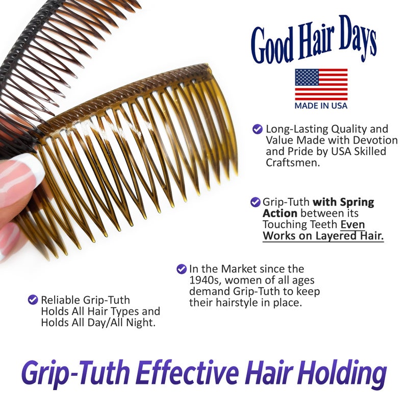 Good Hair Days Grip-Tuth Combs - 2 3/4" Side Combs, For All Types Of Hair, Decorative & Styling Women Accessories - Crystal, Set Of 2 - Image 4