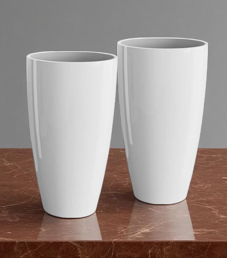 Petalzone Tower Pot | Lightweight Polymers Indoor-Outdoor Plant Pots | Planter Gamla for Home - Office & Garden | Planters for Living Room | White (2 Pcs, Height : 14 Inch) - Image 1