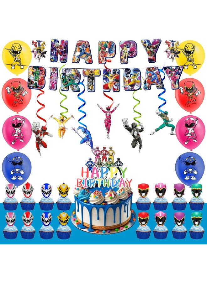 FRUITFUL PARTY Power Rangers Birthday Party Decorations, 33pcs Power Rangers Decoration Set - Power Rangers Balloons Banner Tablecloth Cupcake Toppers Spiral Pendant etc Power Rangers Birthday Party Supplies - Image 1