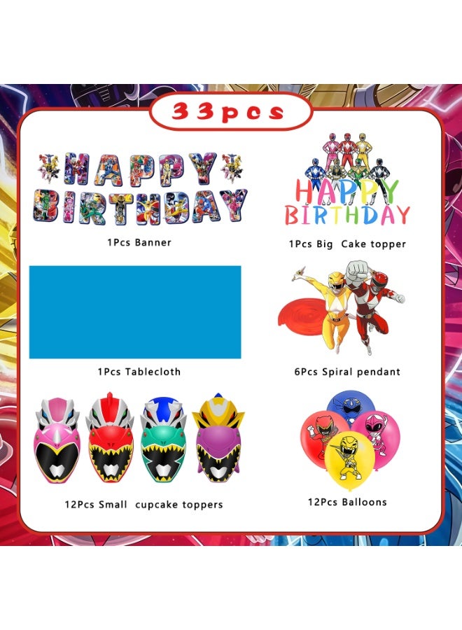 FRUITFUL PARTY Power Rangers Birthday Party Decorations, 33pcs Power Rangers Decoration Set - Power Rangers Balloons Banner Tablecloth Cupcake Toppers Spiral Pendant etc Power Rangers Birthday Party Supplies - Image 3
