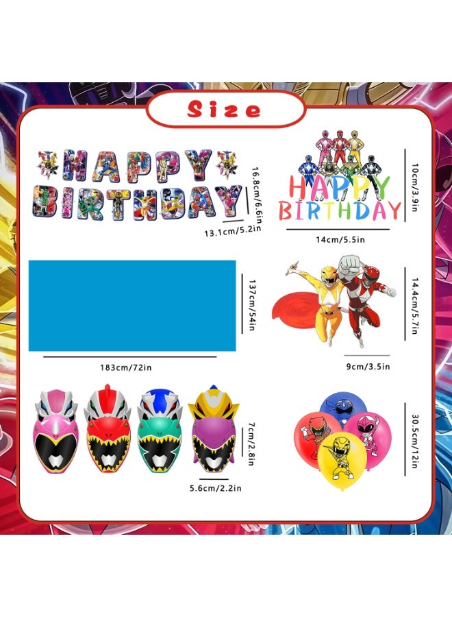 FRUITFUL PARTY Power Rangers Birthday Party Decorations, 33pcs Power Rangers Decoration Set - Power Rangers Balloons Banner Tablecloth Cupcake Toppers Spiral Pendant etc Power Rangers Birthday Party Supplies - Image 2