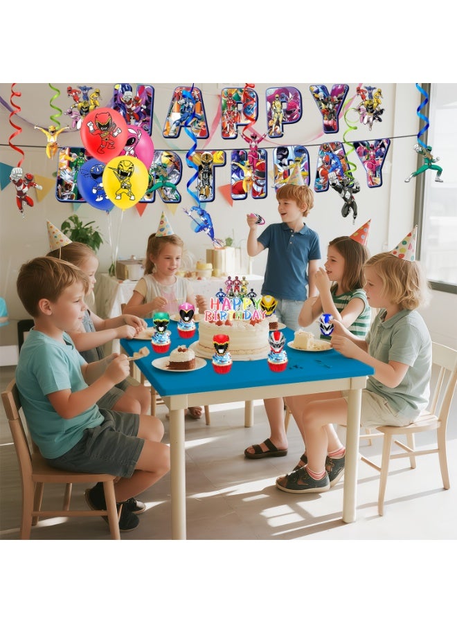 FRUITFUL PARTY Power Rangers Birthday Party Decorations, 33pcs Power Rangers Decoration Set - Power Rangers Balloons Banner Tablecloth Cupcake Toppers Spiral Pendant etc Power Rangers Birthday Party Supplies - Image 4