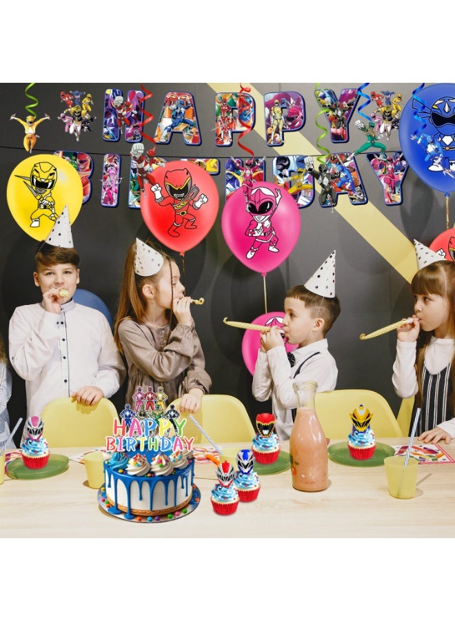 FRUITFUL PARTY Power Rangers Birthday Party Decorations, 33pcs Power Rangers Decoration Set - Power Rangers Balloons Banner Tablecloth Cupcake Toppers Spiral Pendant etc Power Rangers Birthday Party Supplies - Image 5