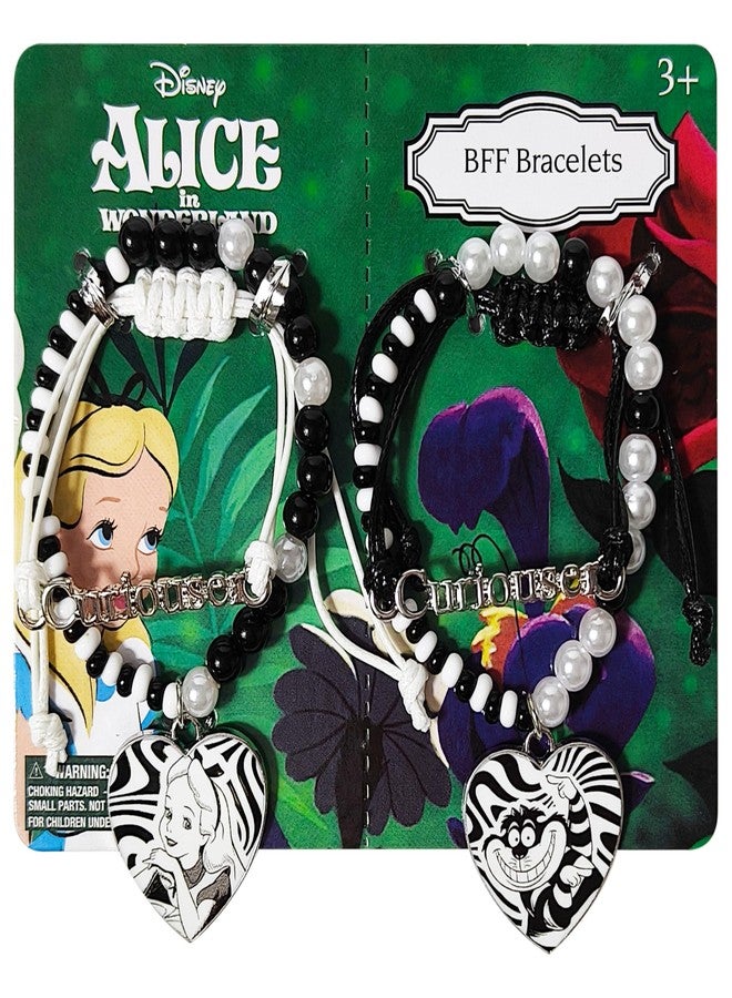 LUV HER Disney Alice in Wonderland Friendship Bracelet Set - 2 Beaded Heart Charm Bracelets - Best Friend/Sibling Gifts - Elastic Fit for Kids 3+ - Alice & Cheshire Cat Designs - Themed Gift Packaging - Image 2