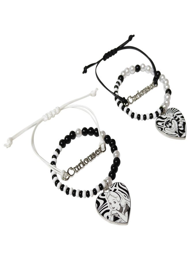 LUV HER Disney Alice in Wonderland Friendship Bracelet Set - 2 Beaded Heart Charm Bracelets - Best Friend/Sibling Gifts - Elastic Fit for Kids 3+ - Alice & Cheshire Cat Designs - Themed Gift Packaging - Image 4