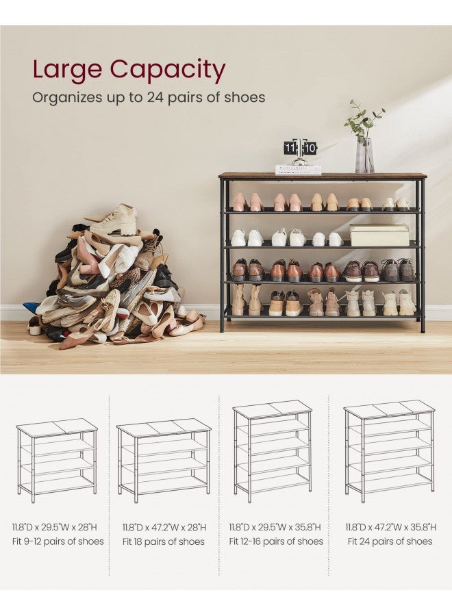 VASAGLE VASAGLE Shoe Rack, 5 Tier Shoe Storage Rack for 20-24 Pairs of Shoes, Shoe Organizer for Entryway, with 4 Fabric Shelves and Wooden Top, Steel Frame, Industrial, Rustic Brown and Black ULBS136B01 - Image 4