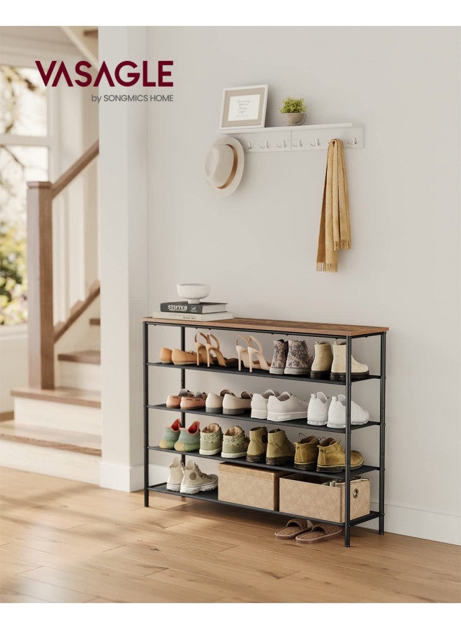 VASAGLE VASAGLE Shoe Rack, 5 Tier Shoe Storage Rack for 20-24 Pairs of Shoes, Shoe Organizer for Entryway, with 4 Fabric Shelves and Wooden Top, Steel Frame, Industrial, Rustic Brown and Black ULBS136B01 - Image 1
