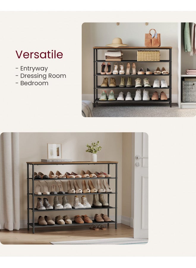 VASAGLE VASAGLE Shoe Rack, 5 Tier Shoe Storage Rack for 20-24 Pairs of Shoes, Shoe Organizer for Entryway, with 4 Fabric Shelves and Wooden Top, Steel Frame, Industrial, Rustic Brown and Black ULBS136B01 - Image 3
