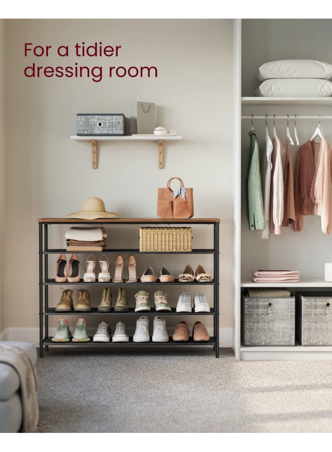 VASAGLE VASAGLE Shoe Rack, 5 Tier Shoe Storage Rack for 20-24 Pairs of Shoes, Shoe Organizer for Entryway, with 4 Fabric Shelves and Wooden Top, Steel Frame, Industrial, Rustic Brown and Black ULBS136B01 - Image 2