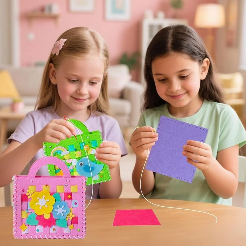 TERRIFI Felt Sewing Kits for Children, 4 Pack Handbag Kids Sewing Kit Childrens Sewing Kits for Beginners Fun DIY Educational Sewing Craft Gifts for Girls (Flower) - Image 2