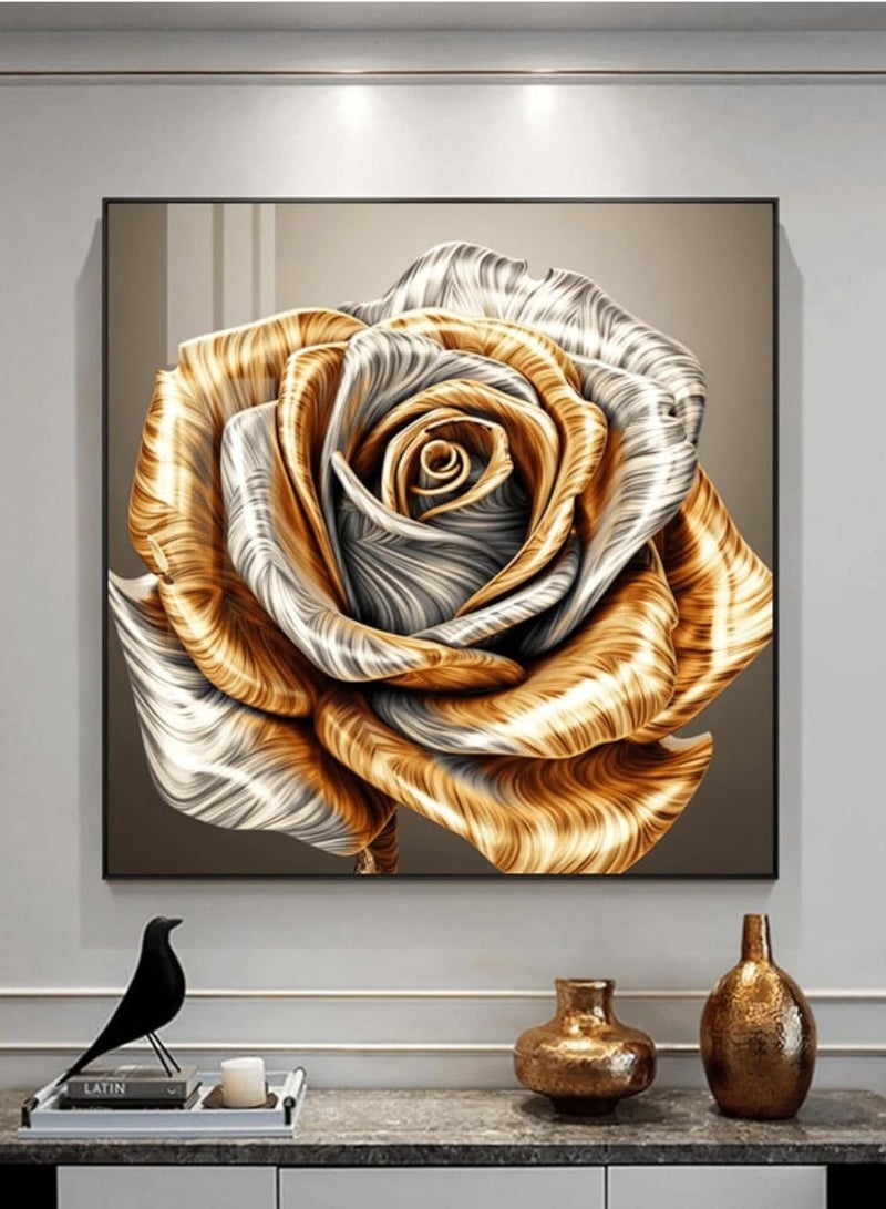 مؤسسة فكرة اليوم فكرة اليوم طباعة قماشية حديثة باللون الذهبي الوردي | لوحة تجريدية مؤطرة لغرفة المعيشة وغرفة النوم والمكتب (40 × 40 سم) - Image 1