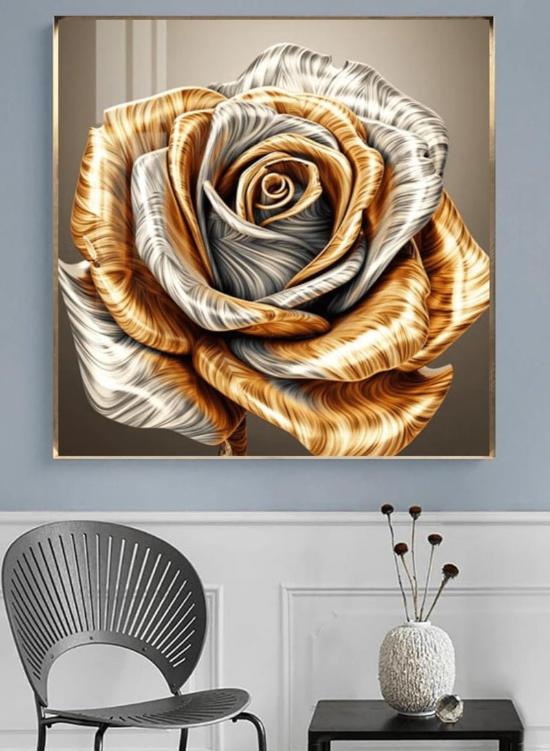 مؤسسة فكرة اليوم فكرة اليوم طباعة قماشية حديثة باللون الذهبي الوردي | لوحة تجريدية مؤطرة لغرفة المعيشة وغرفة النوم والمكتب (40 × 40 سم) - Image 2