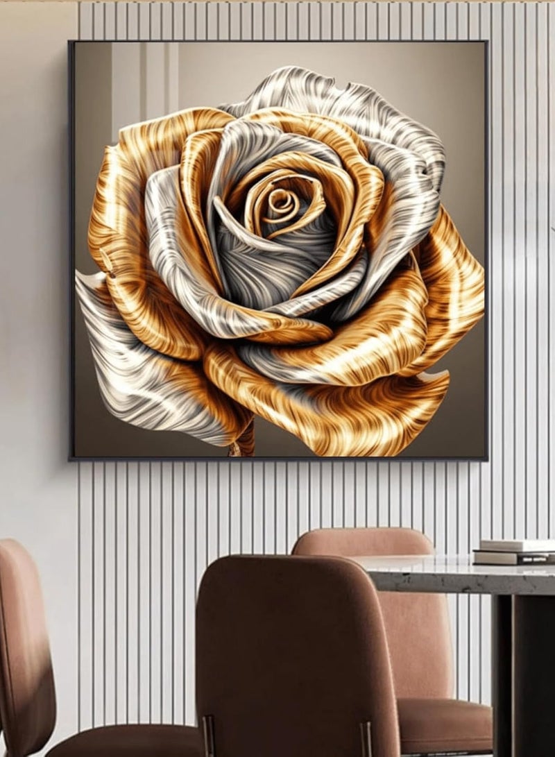 مؤسسة فكرة اليوم فكرة اليوم طباعة قماشية حديثة باللون الذهبي الوردي | لوحة تجريدية مؤطرة لغرفة المعيشة وغرفة النوم والمكتب (40 × 40 سم) - Image 3