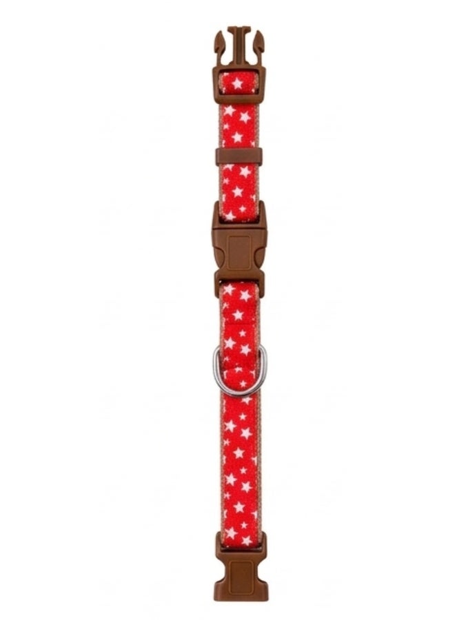 Daiso Dog Collar with Star Pattern | Red | Adjustable Soft Nylon Collar for Medium Dogs - Image 1