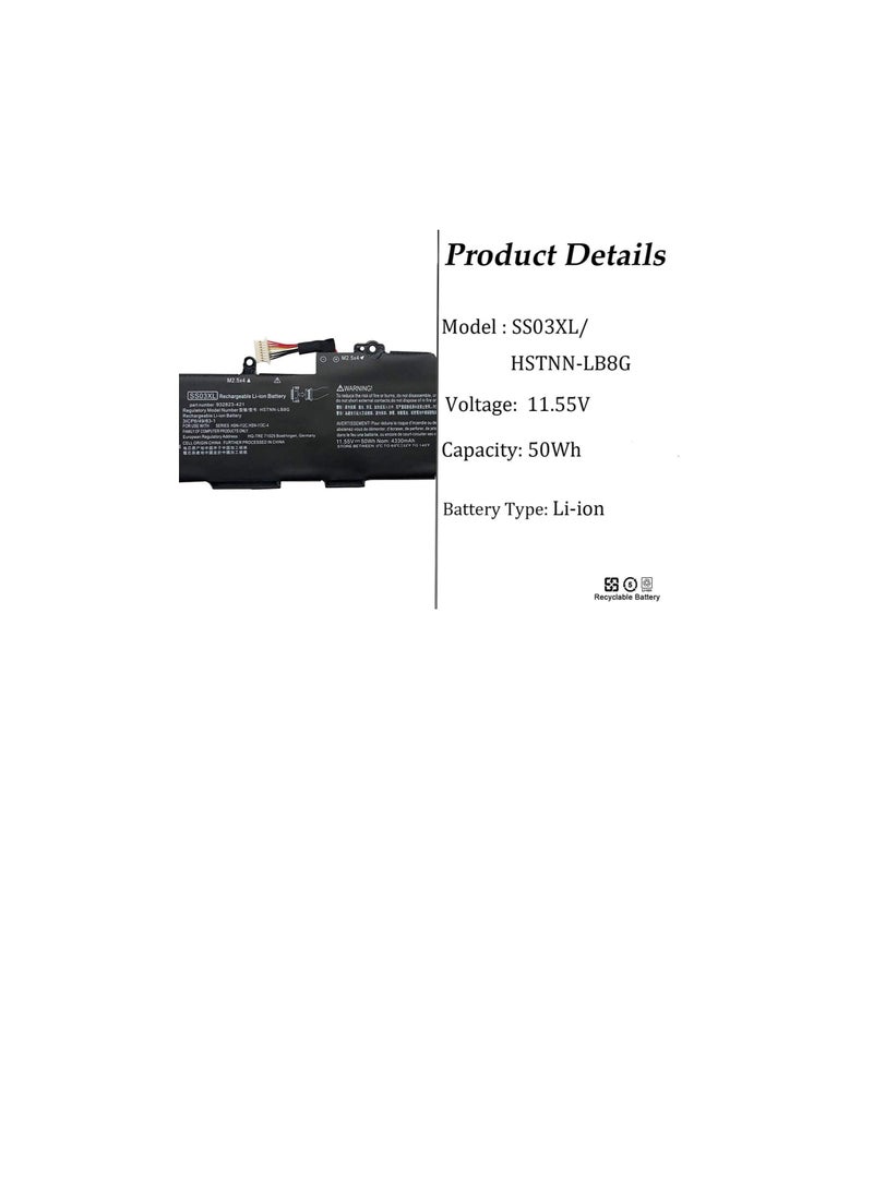 HSTNN LB8G SS03XL Laptop Battery for Hp EliteBook 730 735 740 745 755 830 840 846 G5 745 840 G6 ZBOOK 14U G5 G6 HSN I12C Series 933321 855 932823 421 11.55V 50Wh,  - Image 2