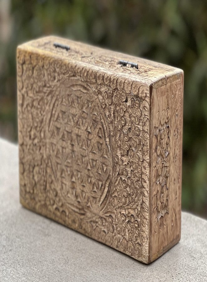 DharmaObjects Hand Carved Jewelry Trinket Keepsake Wooden Storage Box (Large, Flower Of Life) - Image 5