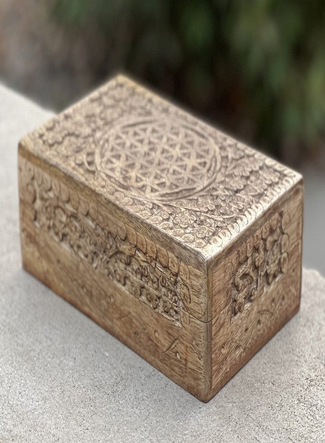 DharmaObjects Hand Carved Jewelry Trinket Keepsake Wooden Storage Box (Large, Flower Of Life) - Image 2