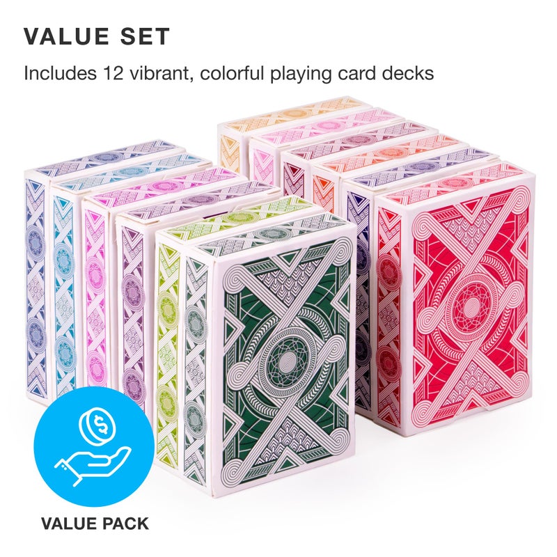 Brybelly Nertz Card Game 12 Decks of Standard 3.5 x 2.5 Wide Poker Cards - Playing Cards 12 Pack for Dutch Blitz Card Game with 12 Unique Colors - Image 3