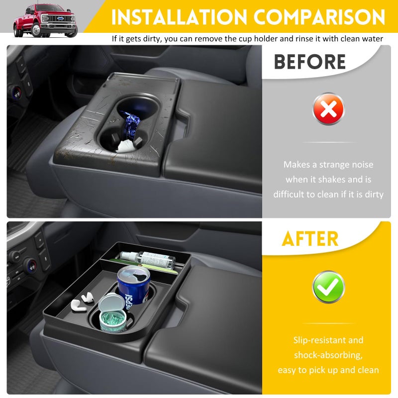 JTYZSM Jump Seat Cup Holder Organizer for 2021-2025 Ford F150 & 2023-2026 Ford F250 F350 F450 F550 F600 Super Duty Center Console Cup Holder Insert Cupholder Coaster Liner Accessories(Jump Seat Only) - Image 3