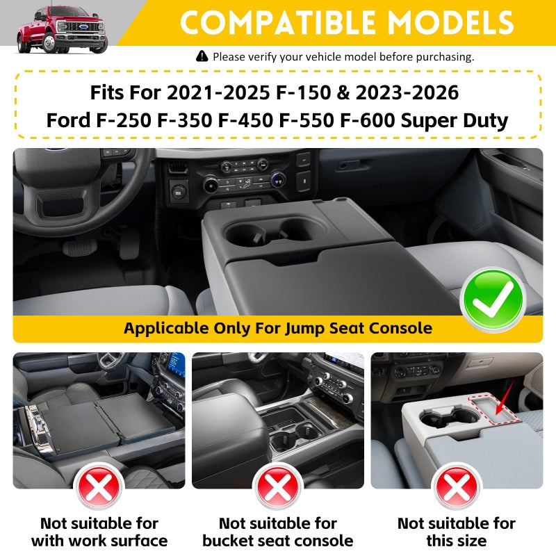 JTYZSM Jump Seat Cup Holder Organizer for 2021-2025 Ford F150 & 2023-2026 Ford F250 F350 F450 F550 F600 Super Duty Center Console Cup Holder Insert Cupholder Coaster Liner Accessories(Jump Seat Only) - Image 2