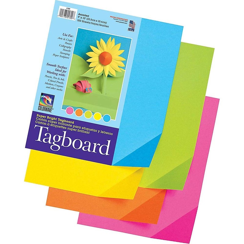 Pacon 1709 Colorwave Super Bright Tagboard 9 x 12 Assorted Colors 100 SheetsPack