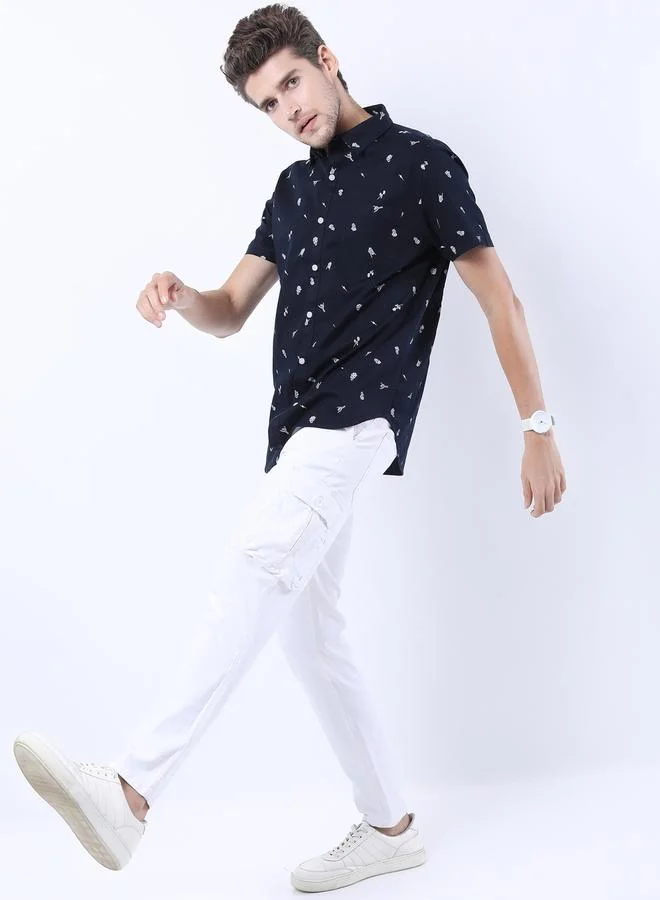 HIGHLANDER All Over Skull Print Slim Fit Shirt with Short Sleeves by Styli