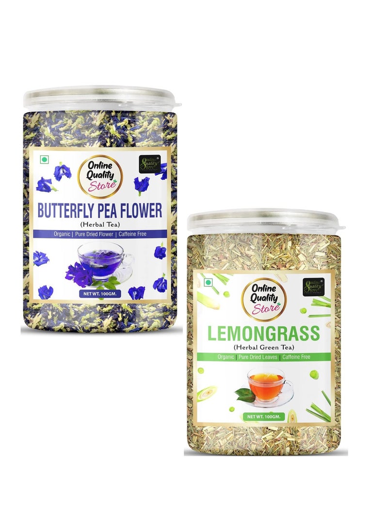 Online Quality Store Online Quality Store Butterfly Pea Flower Tea, Lemongrass Herbal Tea Combo 200g Each Reduce Stress Lemon Grass Herbal Tea Mason Jar 2 x 100 g  - Image 1