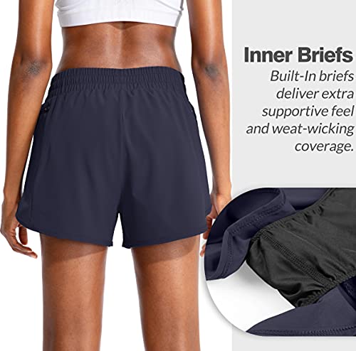 Soothfeel Womens Running Shorts with Zipper Pockets High Waisted Athletic Gym Workout Shorts for Women with Liner - Image 3