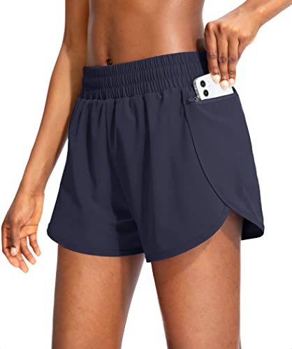 Soothfeel Womens Running Shorts with Zipper Pockets High Waisted Athletic Gym Workout Shorts for Women with Liner - Image 1